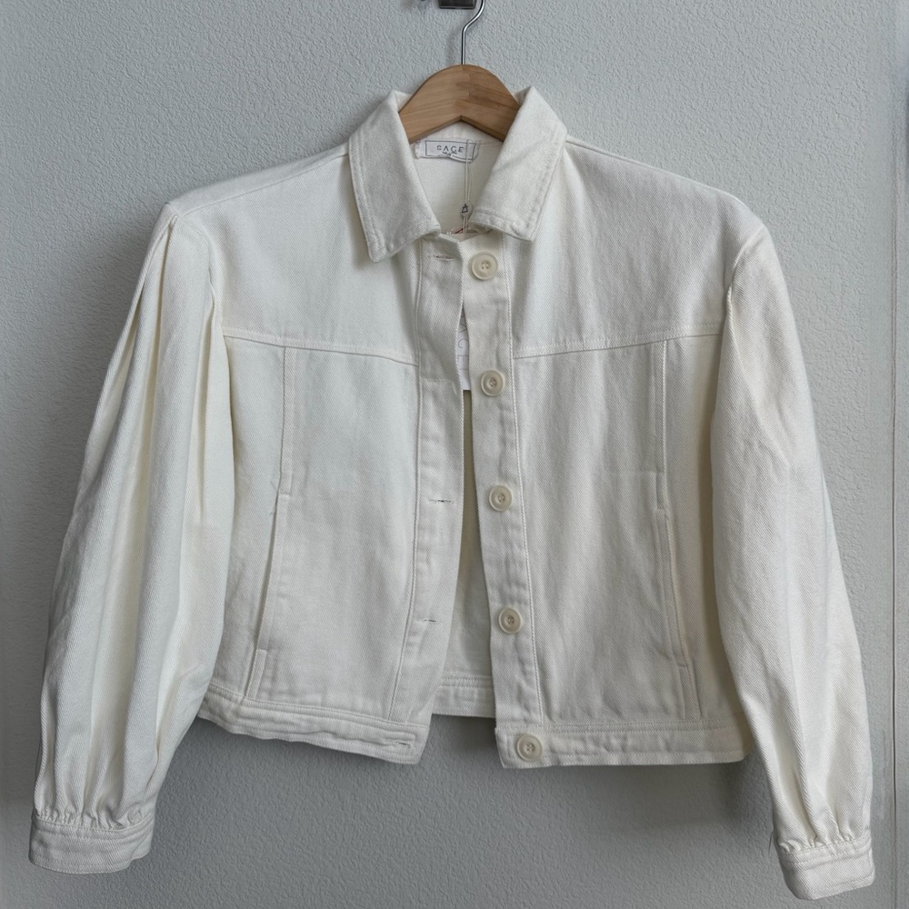 White Button-Front Denim Jacket by Sage